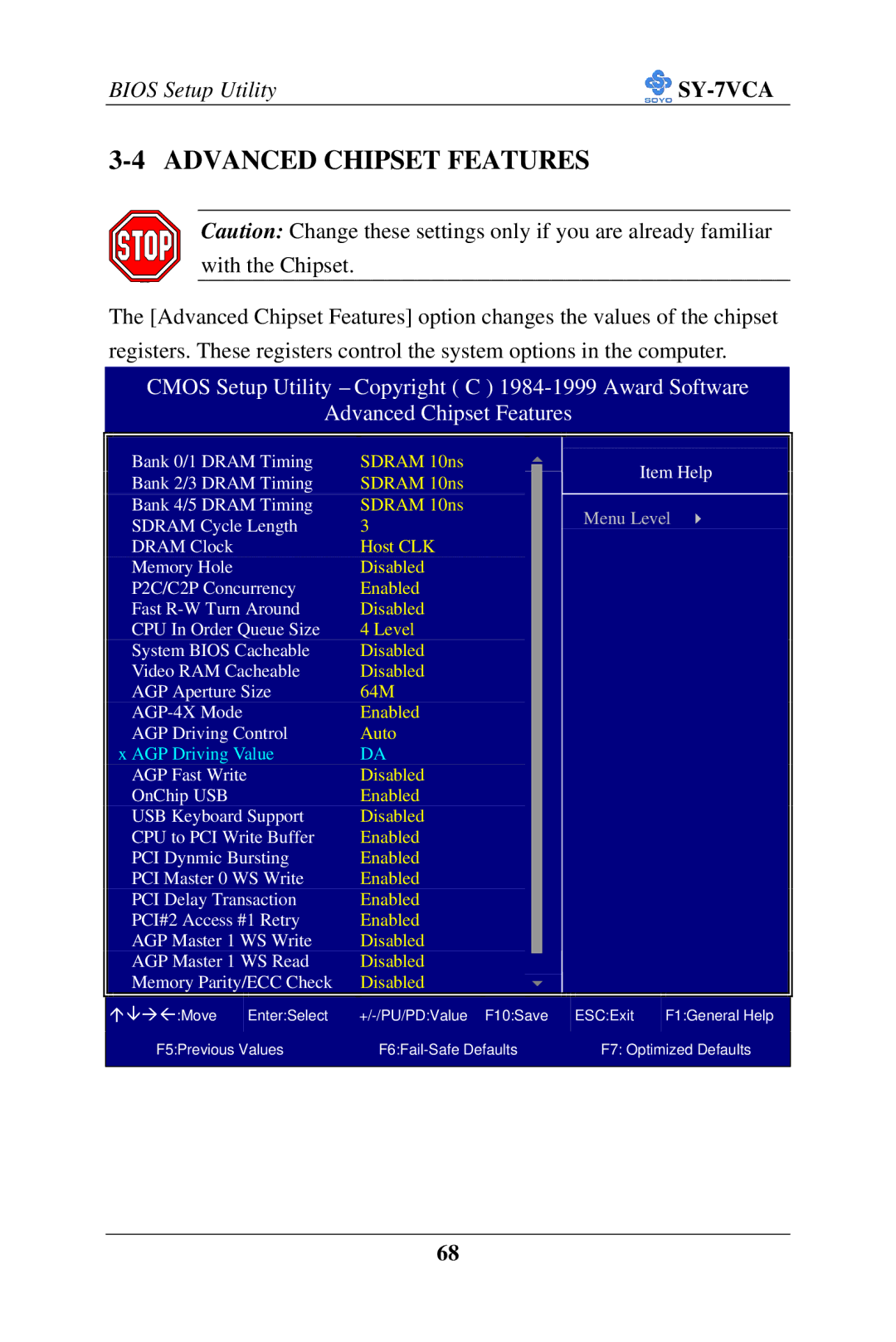 SOYO SY-7VCA user manual Advanced Chipset Features 