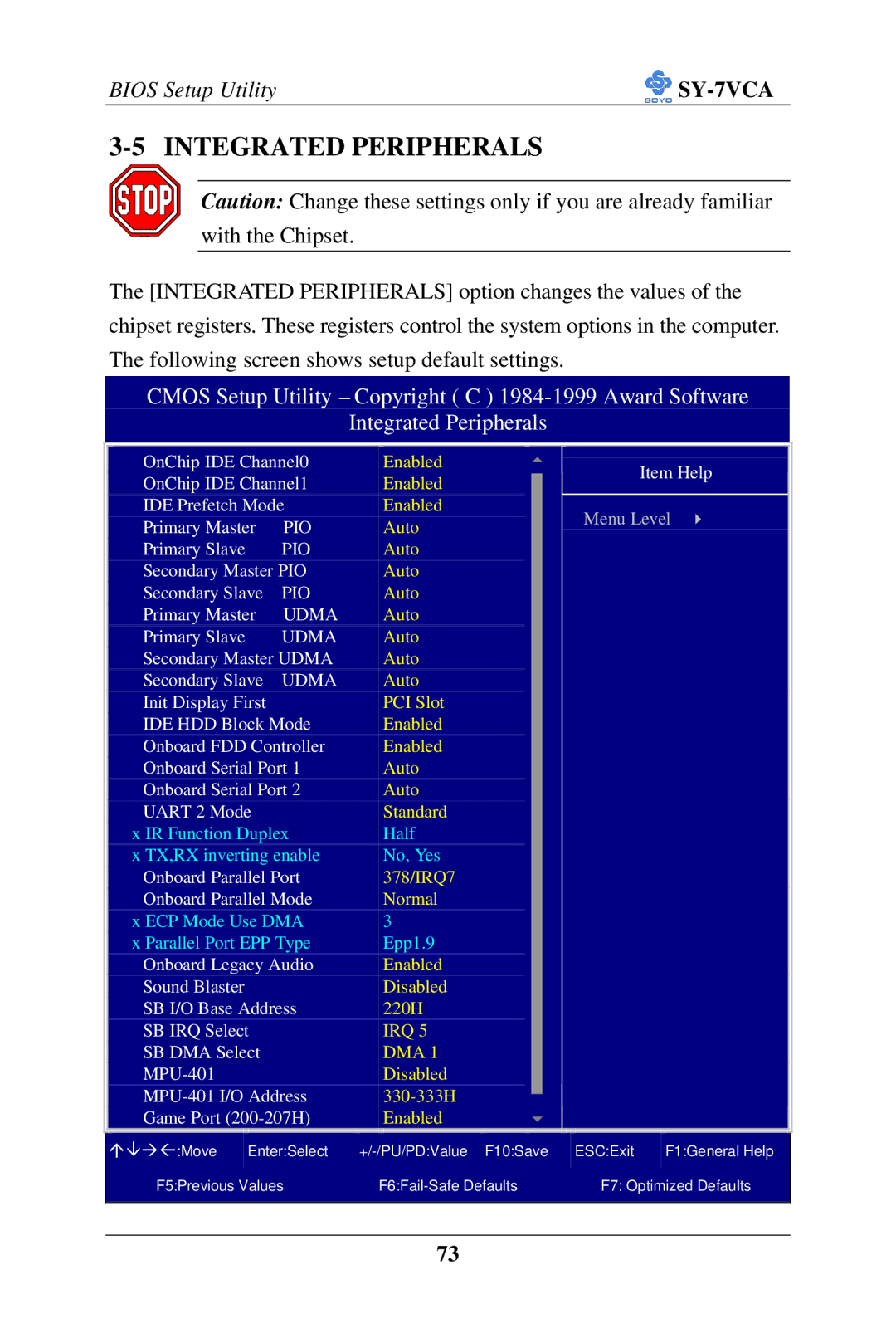 SOYO SY-7VCA user manual Integrated Peripherals 