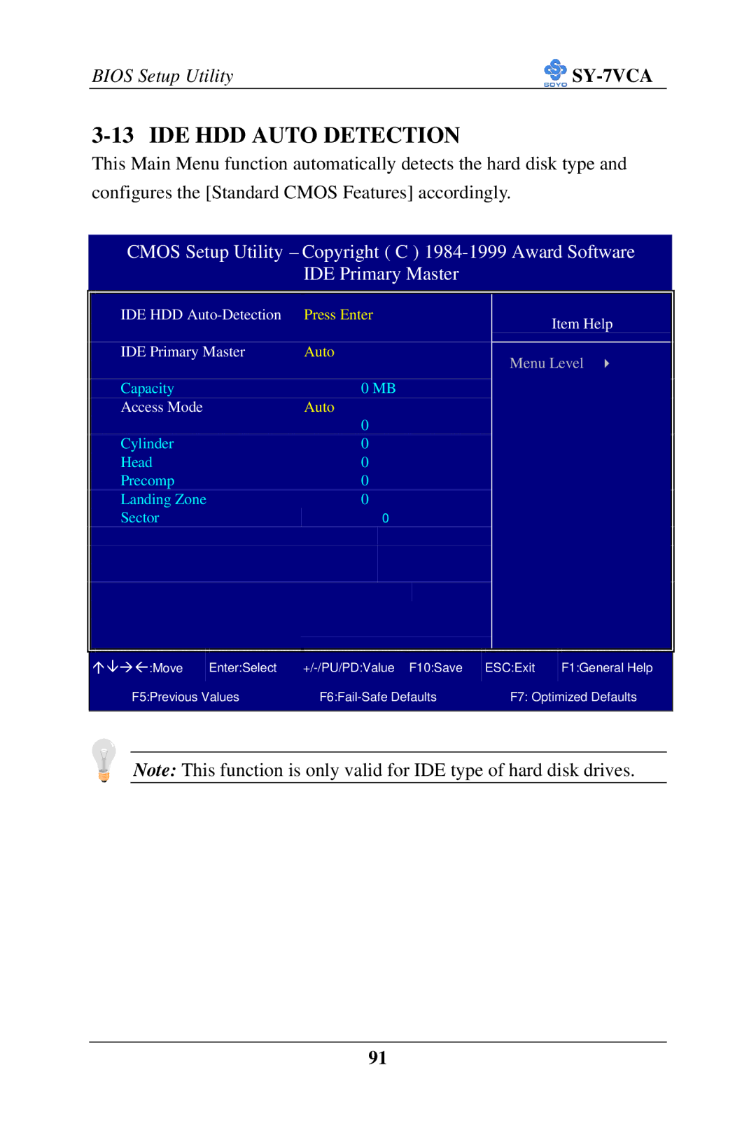 SOYO SY-7VCA user manual IDE HDD Auto Detection 