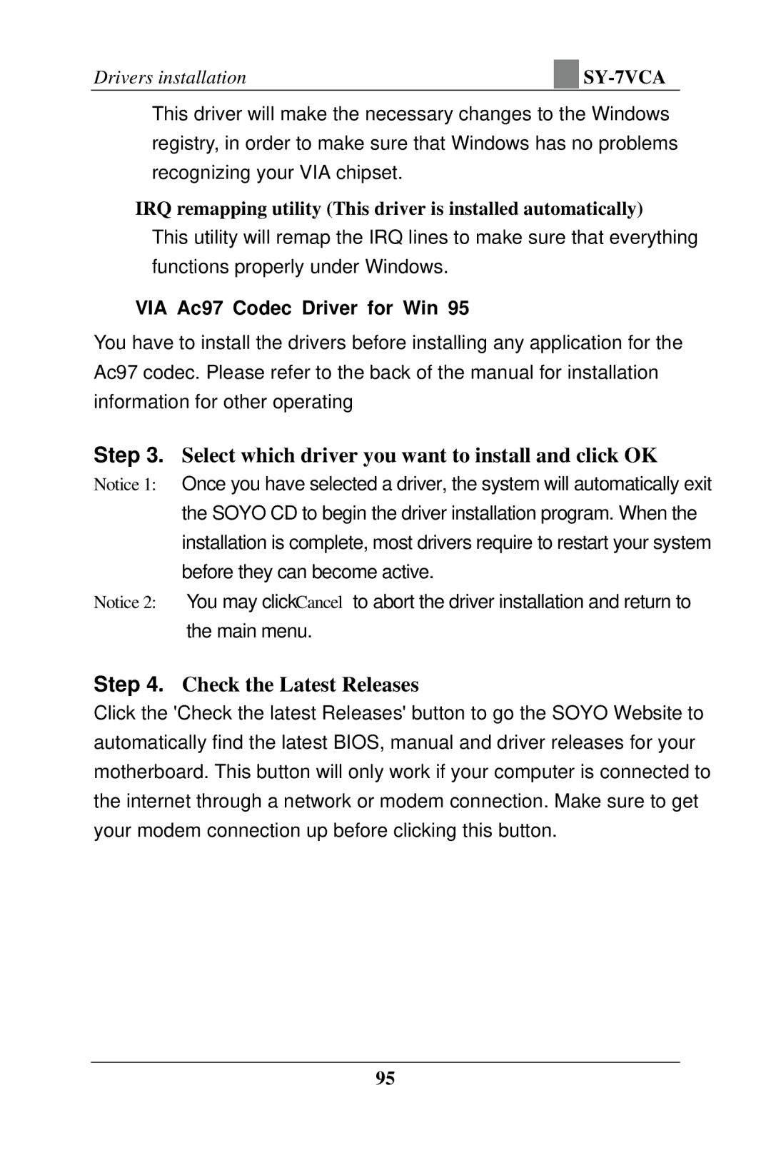 SOYO SY-7VCA user manual VIA Ac97 Codec Driver for Win 