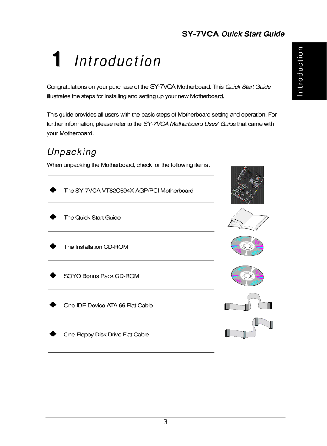 SOYO SY-7VCA quick start Introduction, Unpacking 