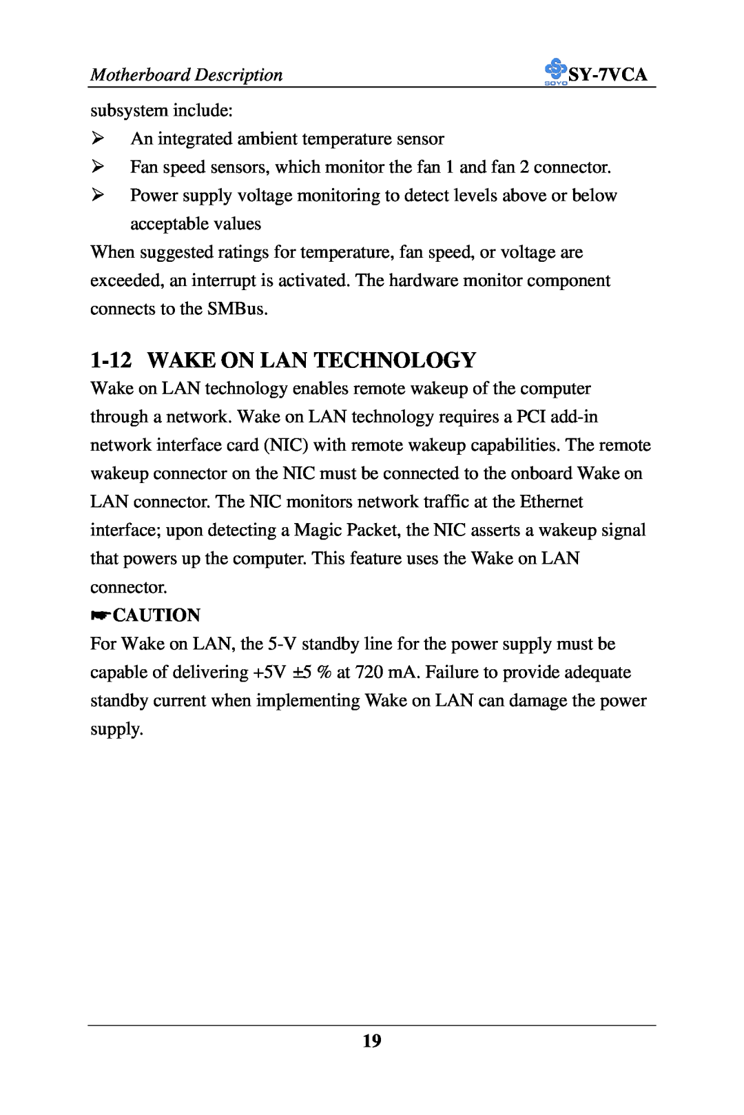 SOYO SY-7VCA user manual Wake On Lan Technology 