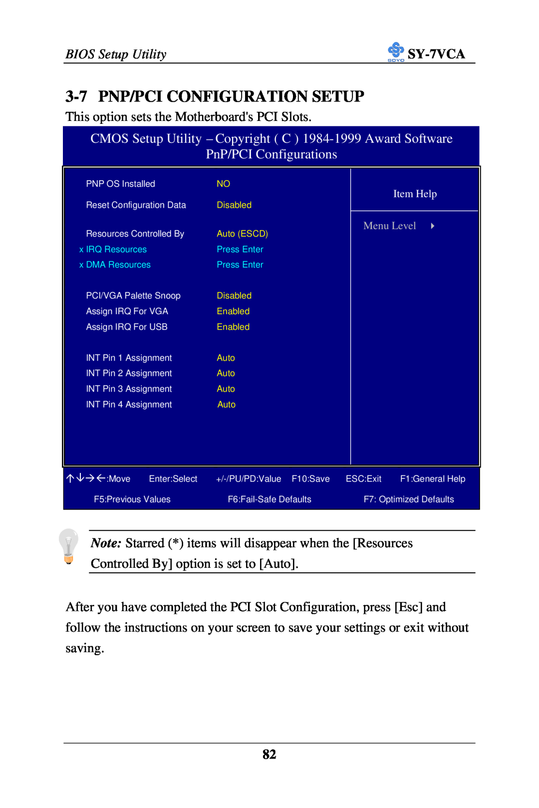 SOYO SY-7VCA user manual 3-7 PNP/PCI CONFIGURATION SETUP, PnP/PCI Configurations 