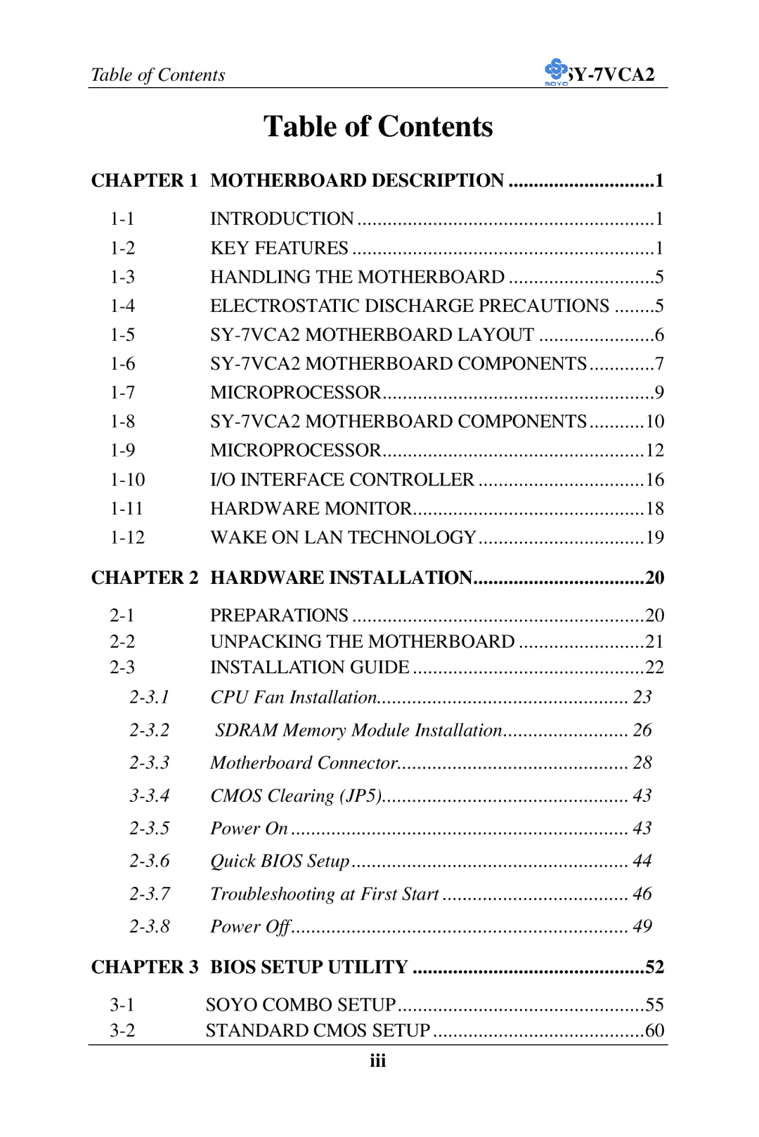 SOYO SY-7VCA2 user manual Table of Contents 