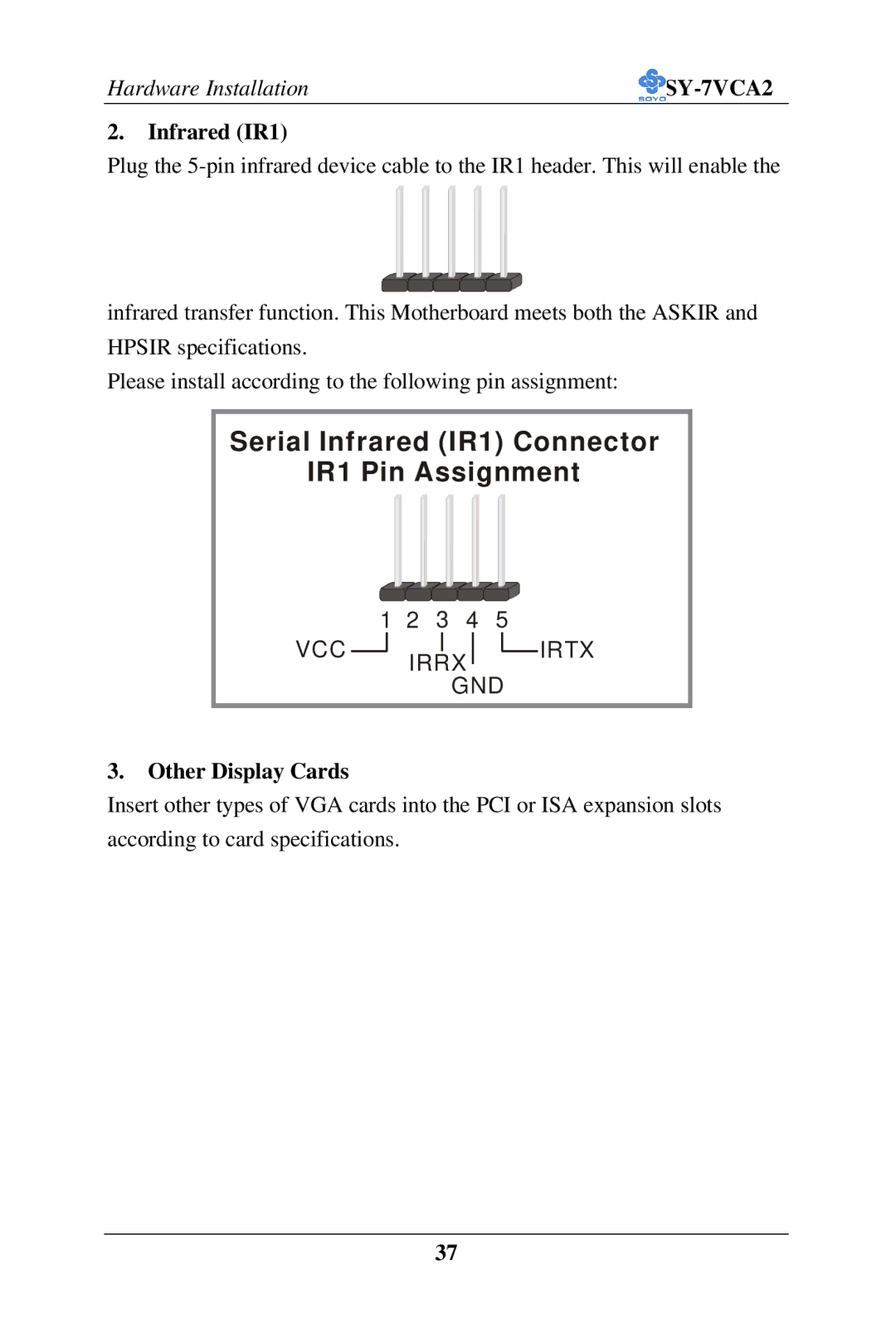 SOYO SY-7VCA2 user manual Infrared IR1, Other Display Cards 