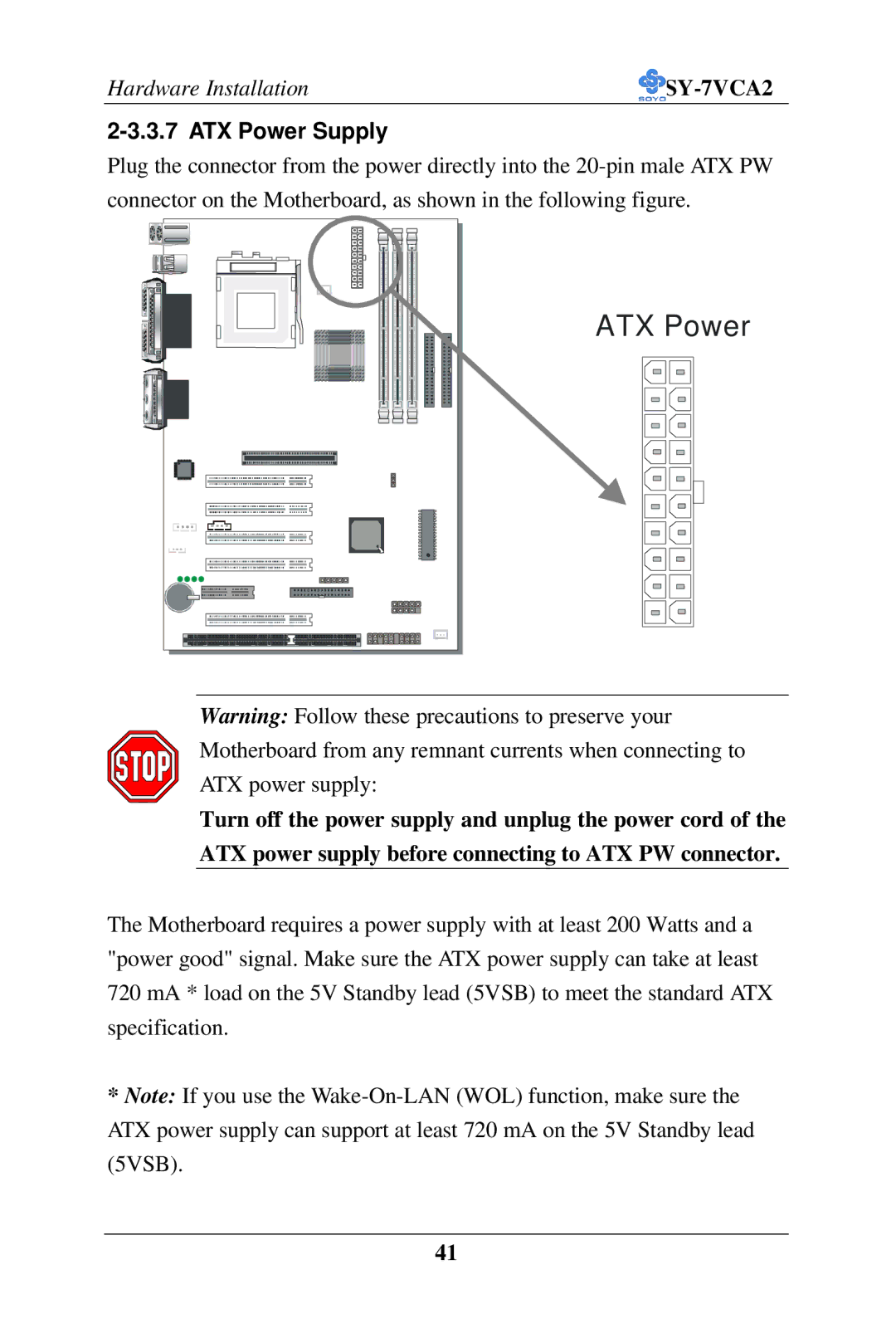 SOYO SY-7VCA2 user manual ATX Power Supply 