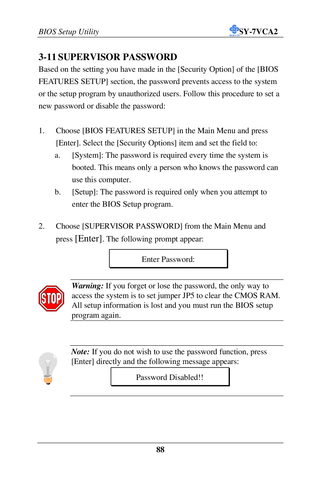 SOYO SY-7VCA2 user manual Supervisor Password 