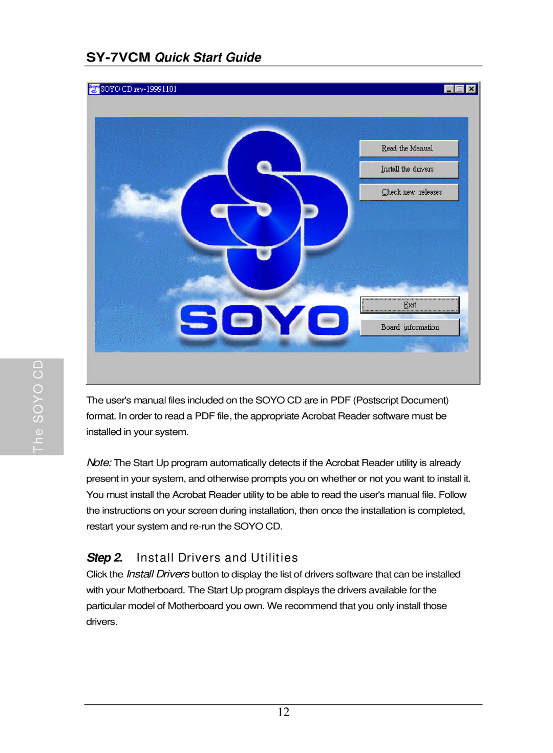 SOYO SY-7VCM quick start Install Drivers and Utilities 