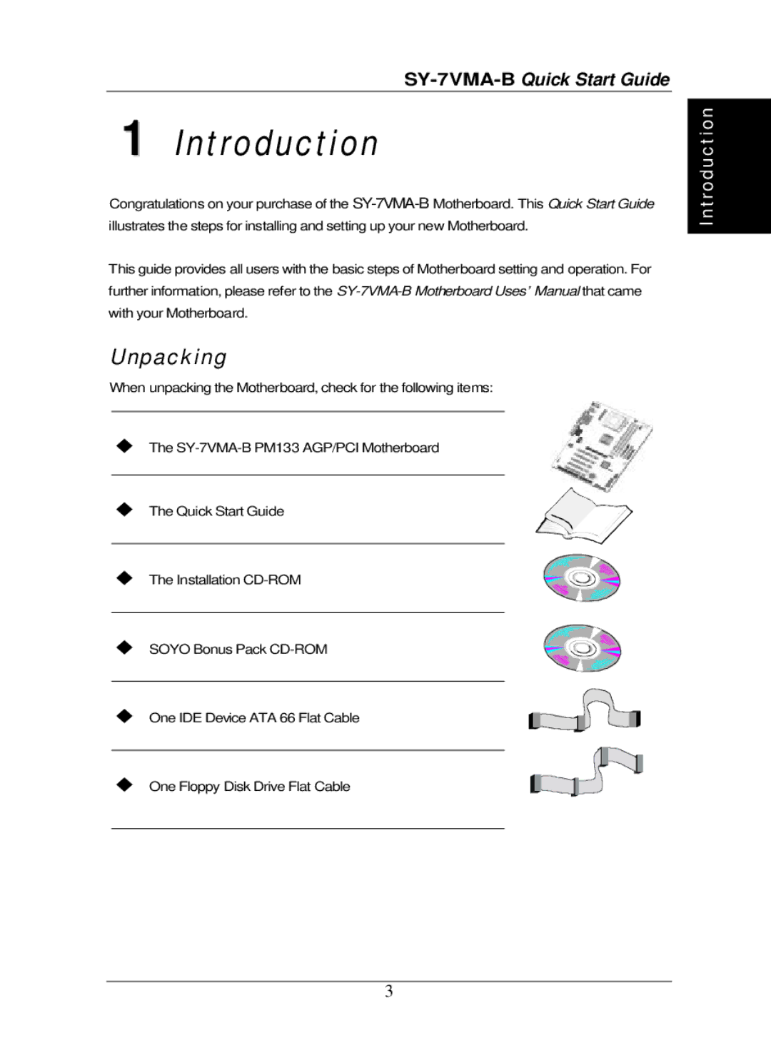 SOYO SY-7VMA-B quick start Introduction, Unpacking 