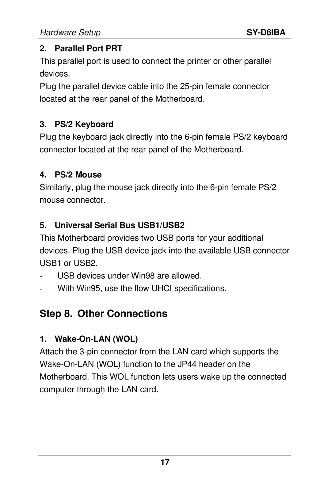 SOYO SY-D6IBA manual Other Connections 