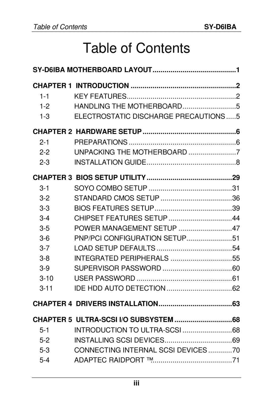 SOYO SY-D6IBA manual Table of Contents 