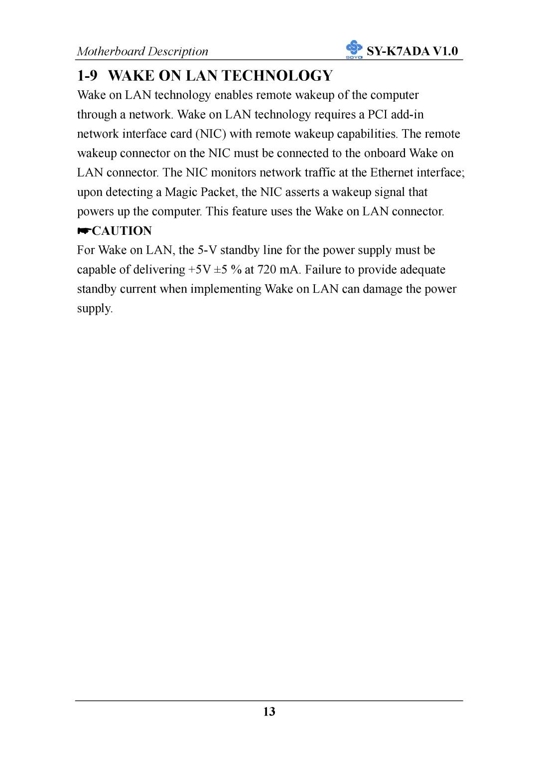 SOYO SY-K7ADA V1.0 user manual Wake on LAN Technology 