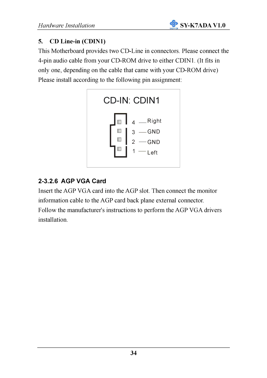 SOYO SY-K7ADA V1.0 user manual CD-IN CDIN1, CD Line-in CDIN1 