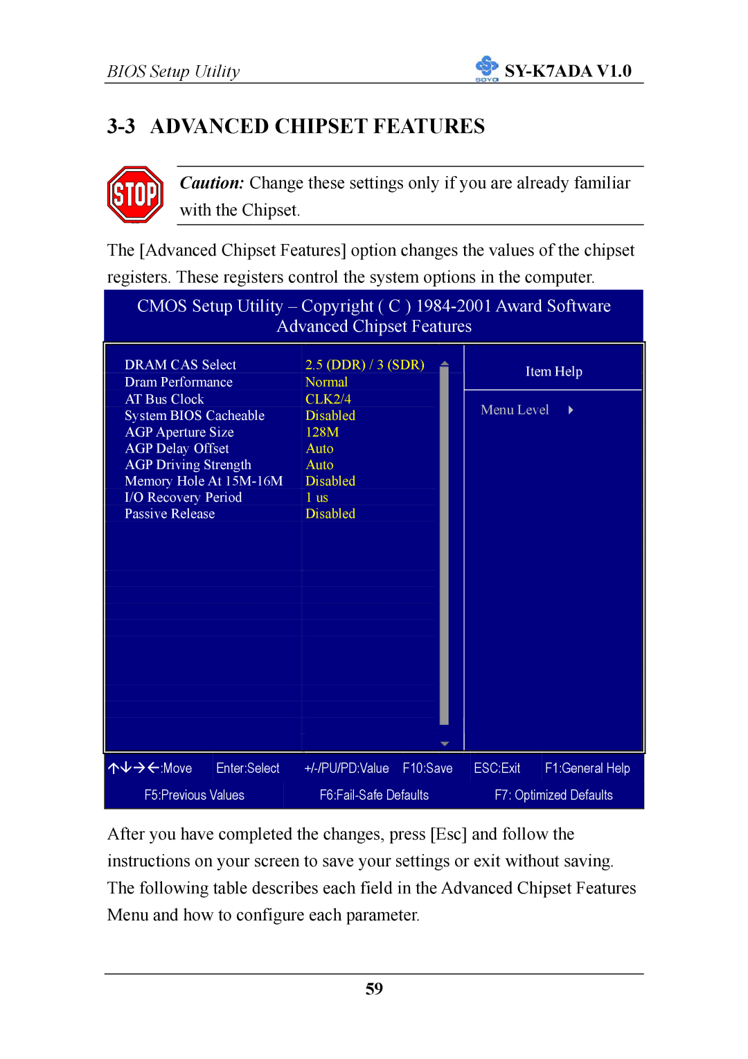 SOYO SY-K7ADA V1.0 user manual Advanced Chipset Features 