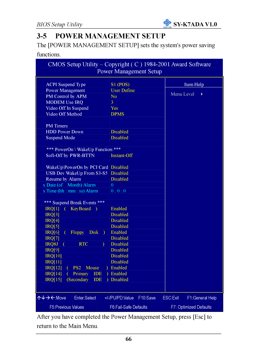 SOYO SY-K7ADA V1.0 user manual Power Management Setup, Dpms 