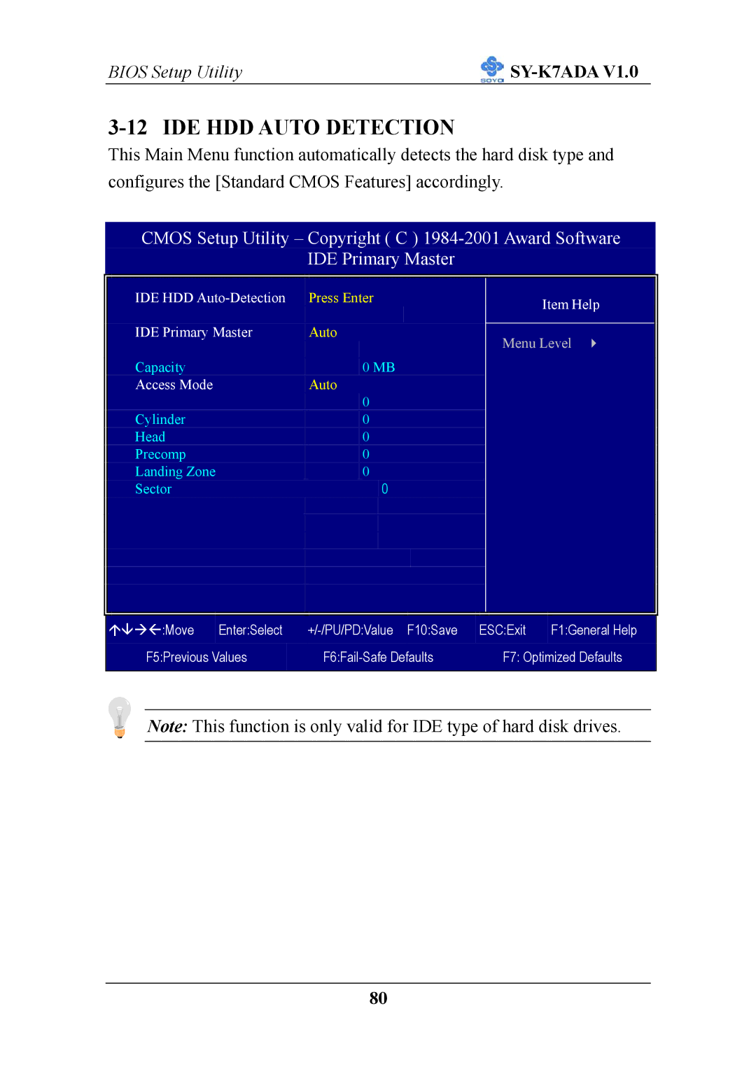 SOYO SY-K7ADA V1.0 user manual IDE HDD Auto Detection 