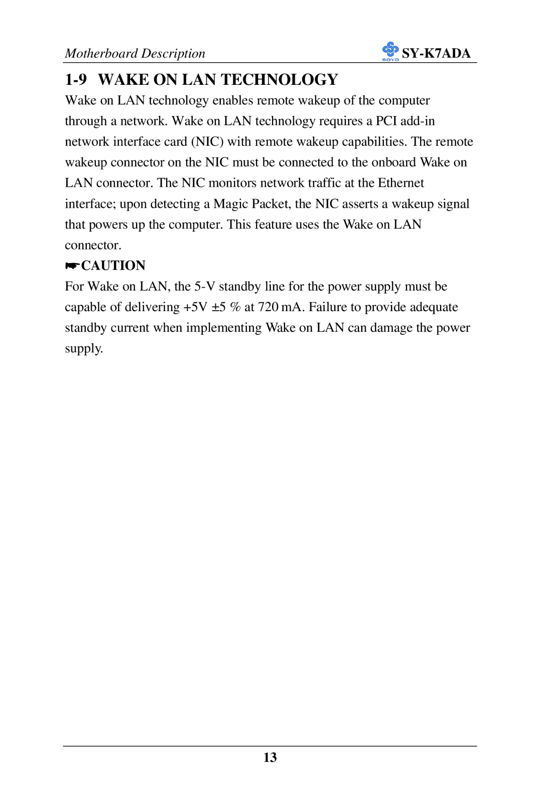 SOYO SY-K7ADA user manual Wake on LAN Technology 