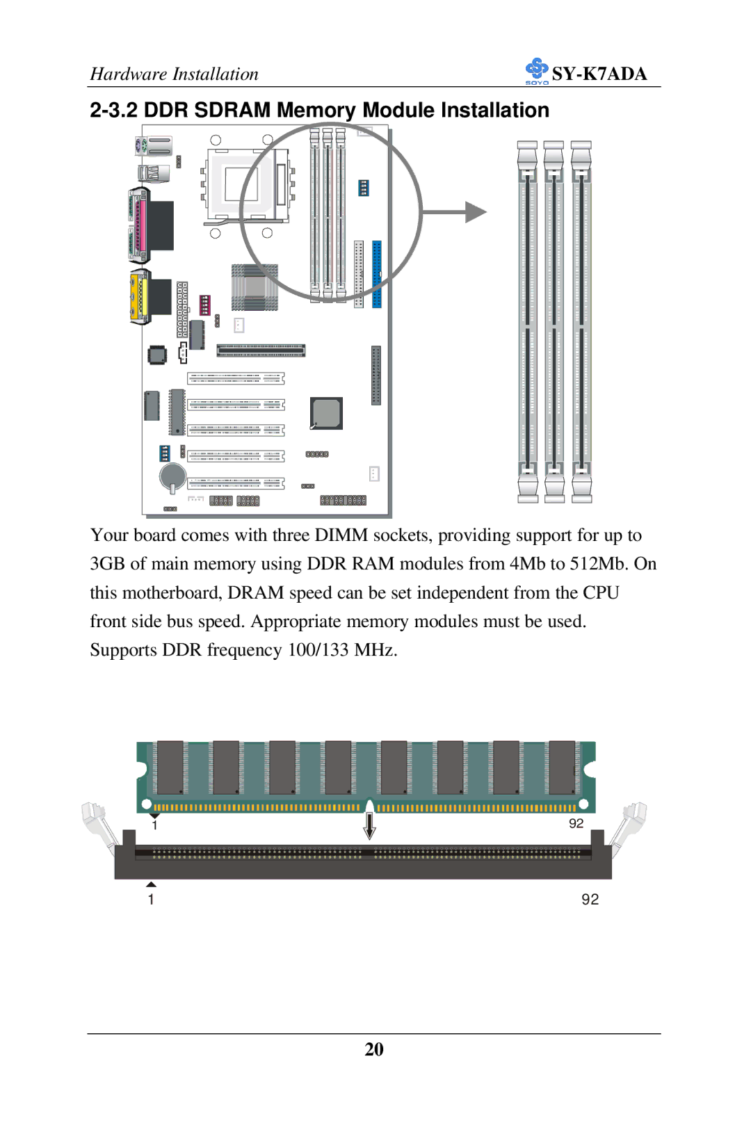 SOYO SY-K7ADA user manual DDR Sdram Memory Module Installation 