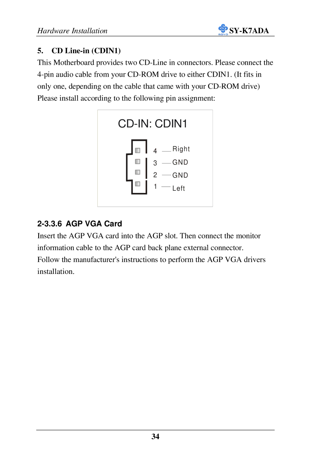 SOYO SY-K7ADA user manual CD-IN CDIN1, CD Line-in CDIN1 