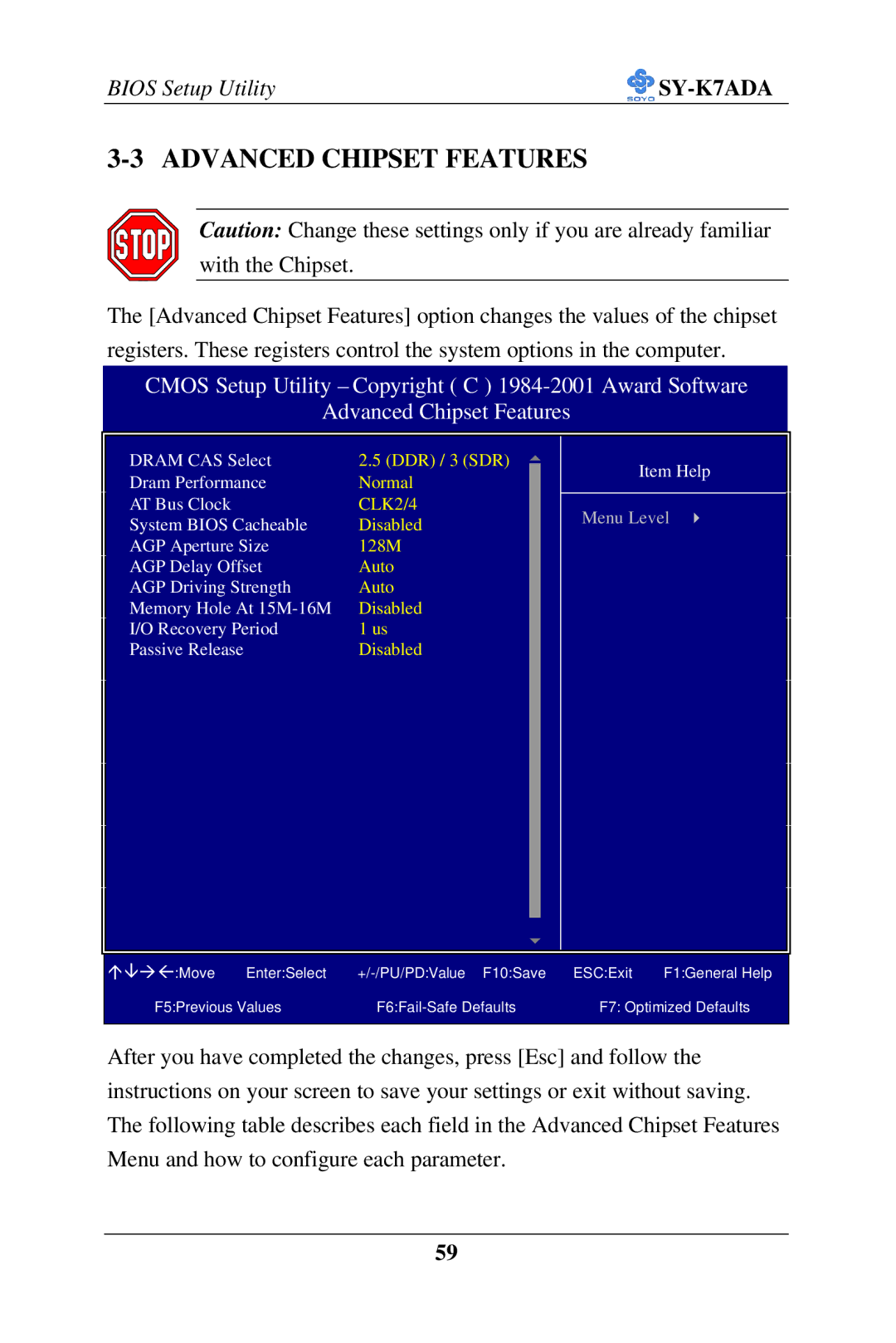 SOYO SY-K7ADA user manual Advanced Chipset Features 