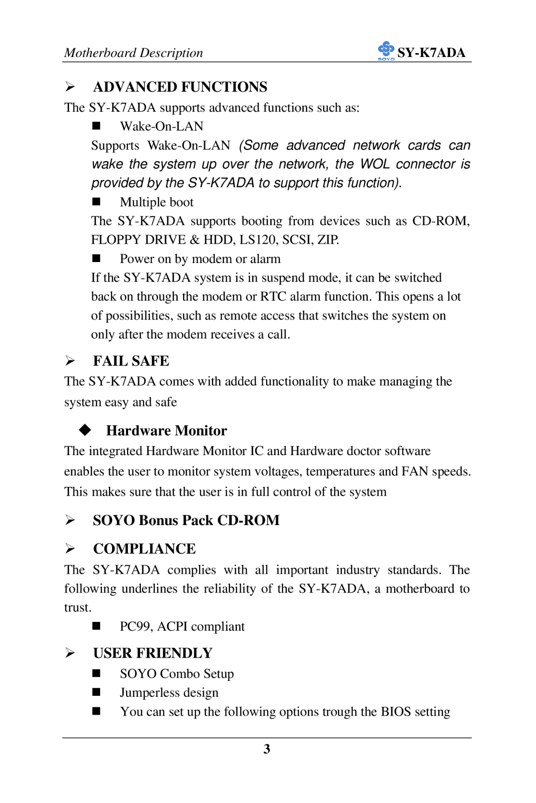 SOYO SY-K7ADA user manual Advanced Functions 