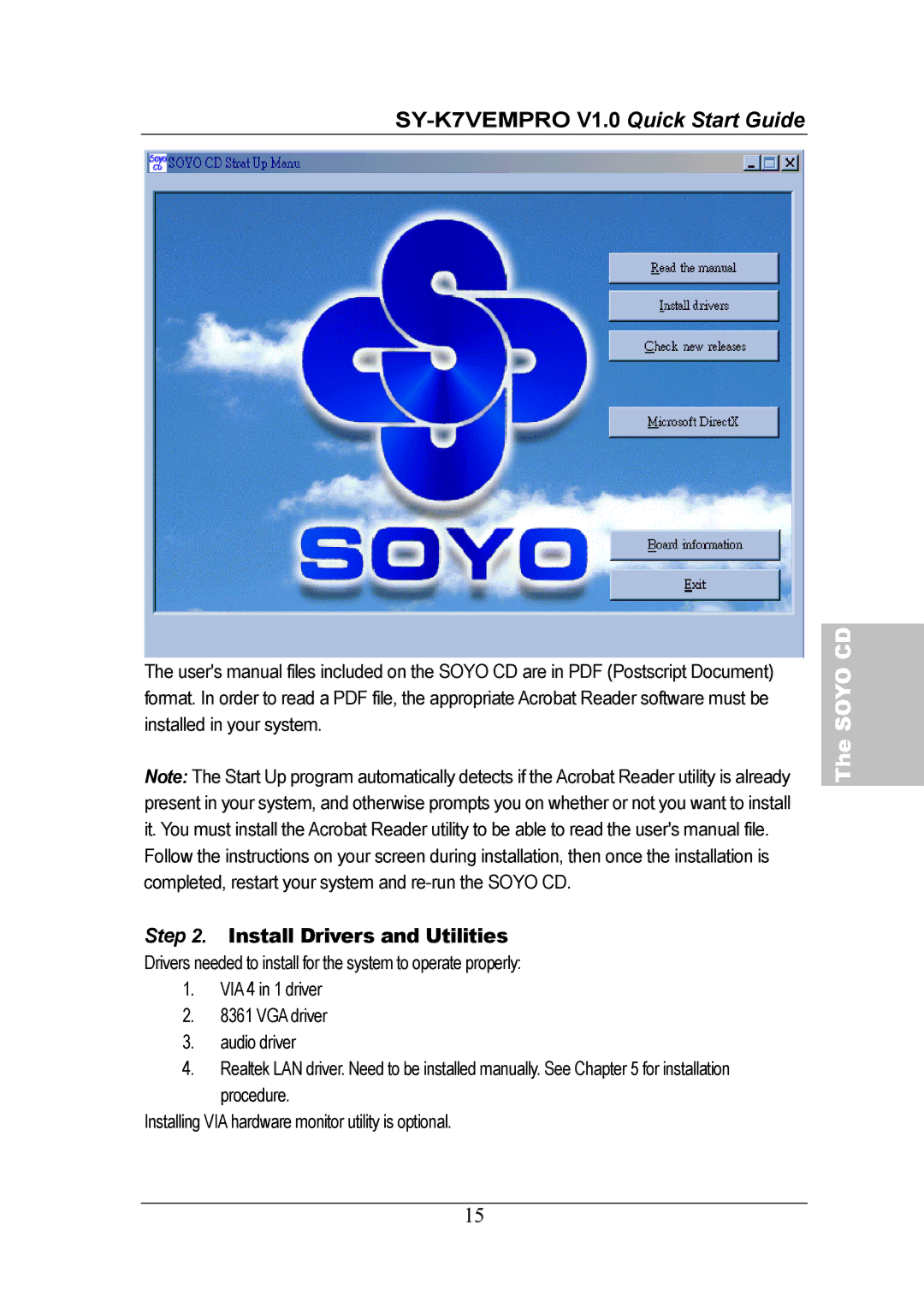 SOYO SY-K7VEMPRO V1.0 quick start Install Drivers and Utilities 