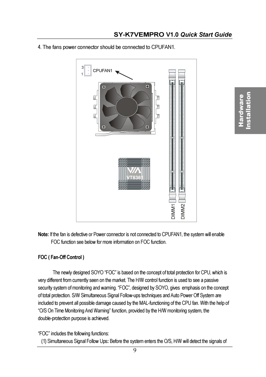 SOYO SY-K7VEMPRO V1.0 quick start FOC Fan-Off Control 