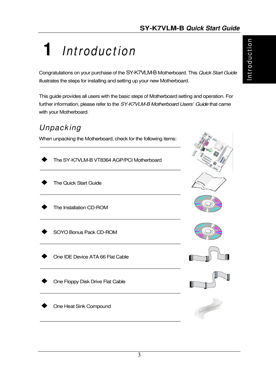 SOYO SY-K7VLM-B quick start Introduction, Unpacking 