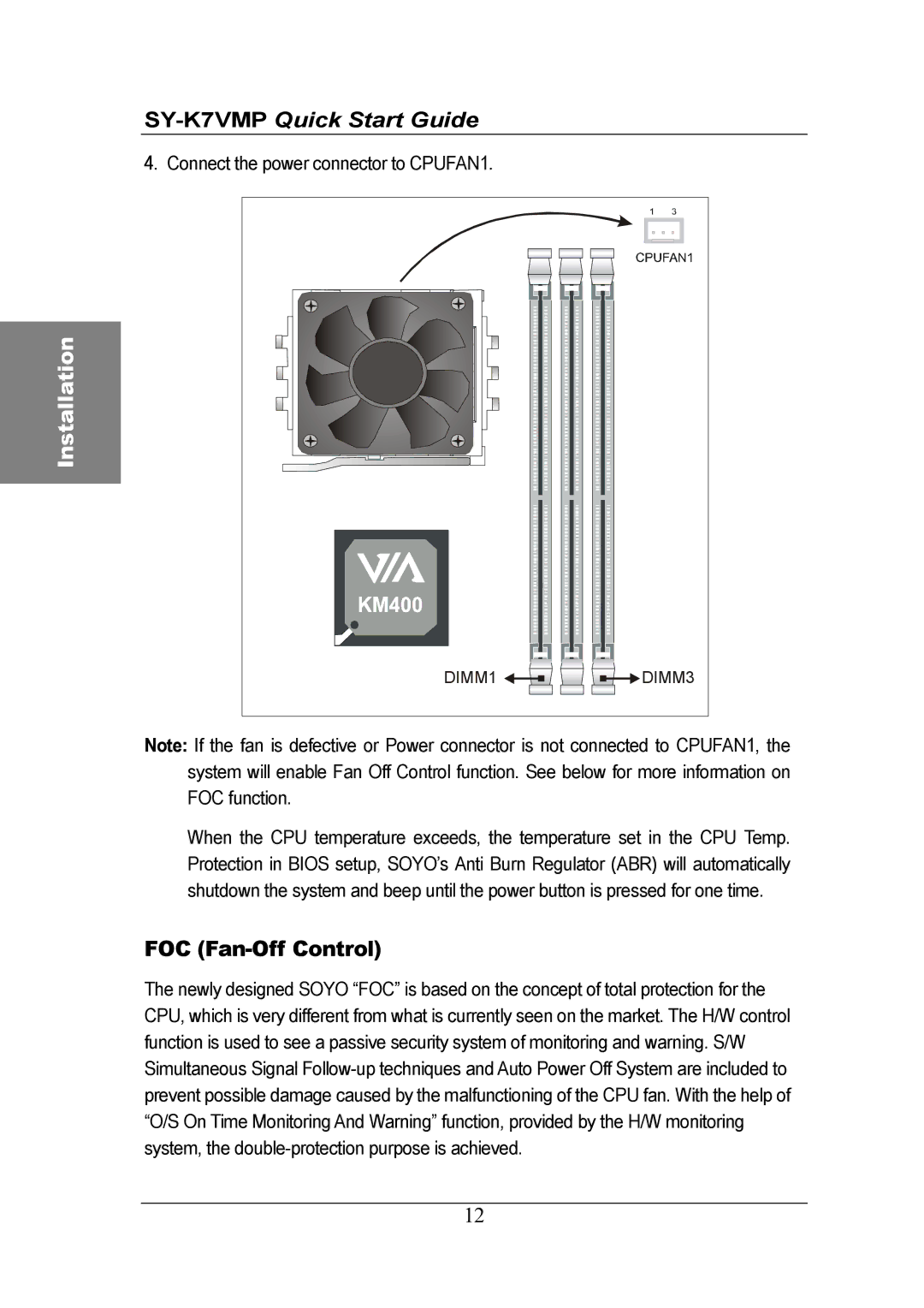 SOYO SY-K7VMP quick start FOC Fan-Off Control 