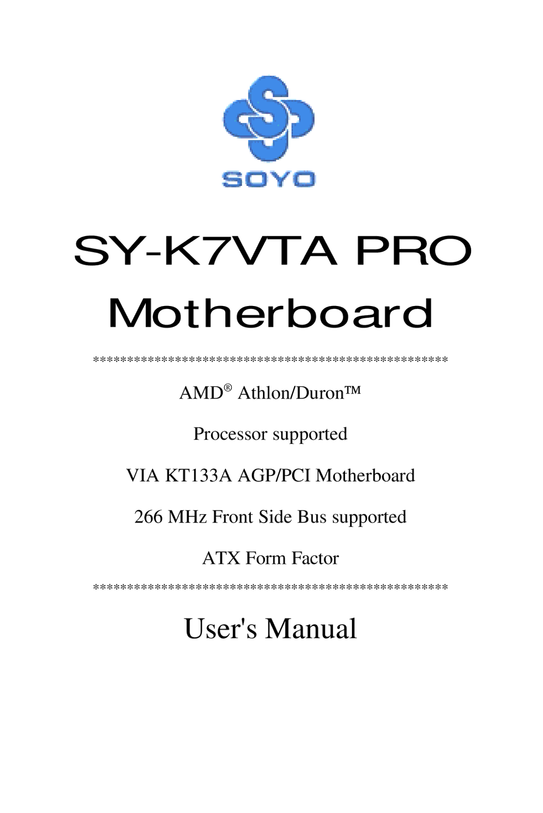 SOYO SY-K7VTA PRO user manual 