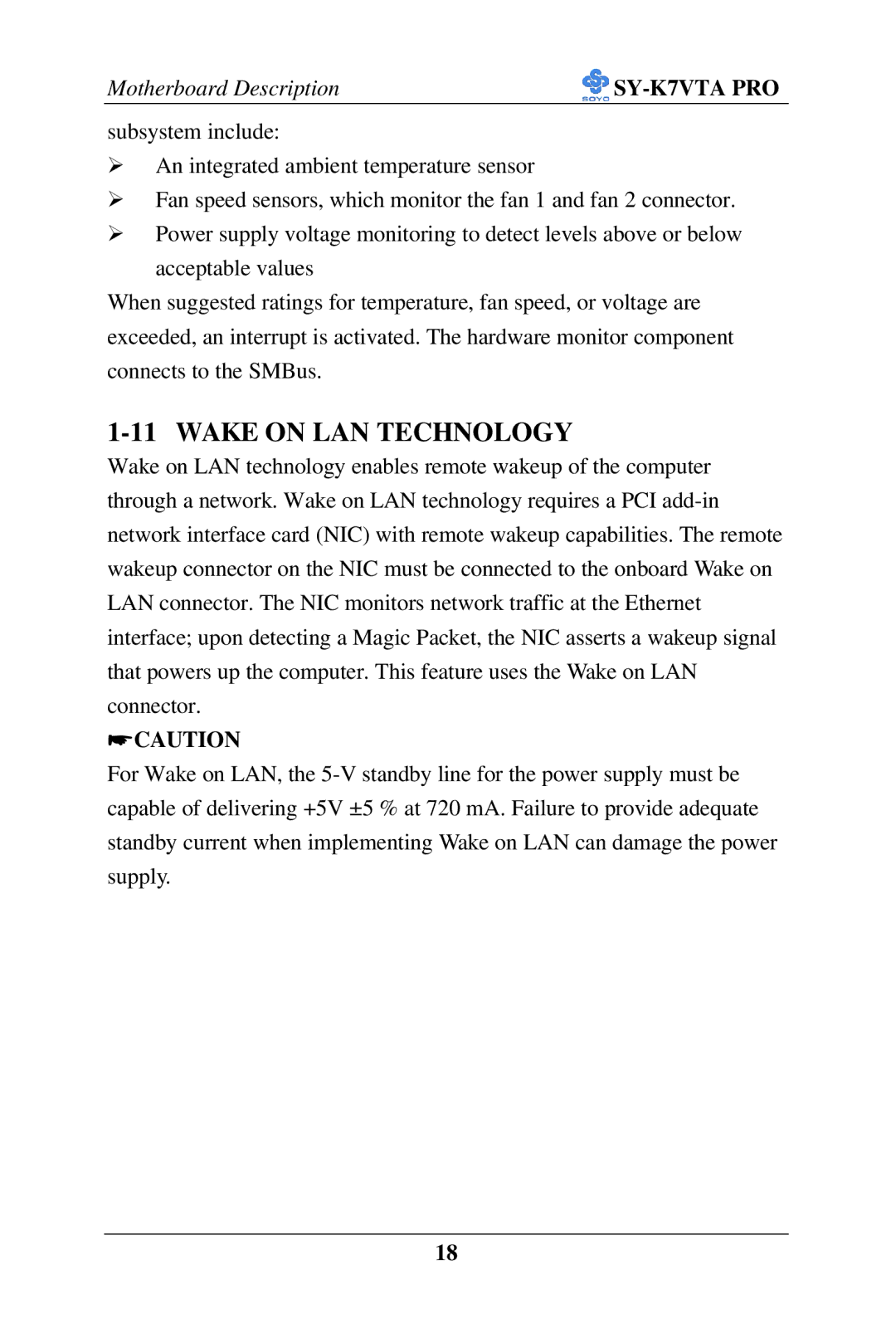 SOYO SY-K7VTA PRO user manual Wake on LAN Technology 