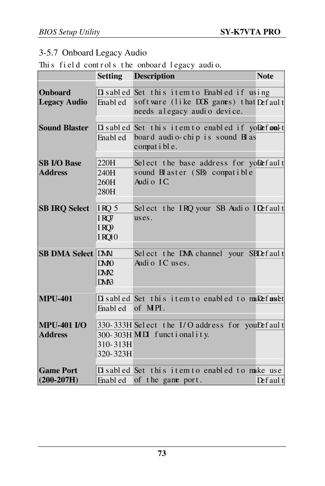 SOYO SY-K7VTA PRO user manual Onboard Legacy Audio 