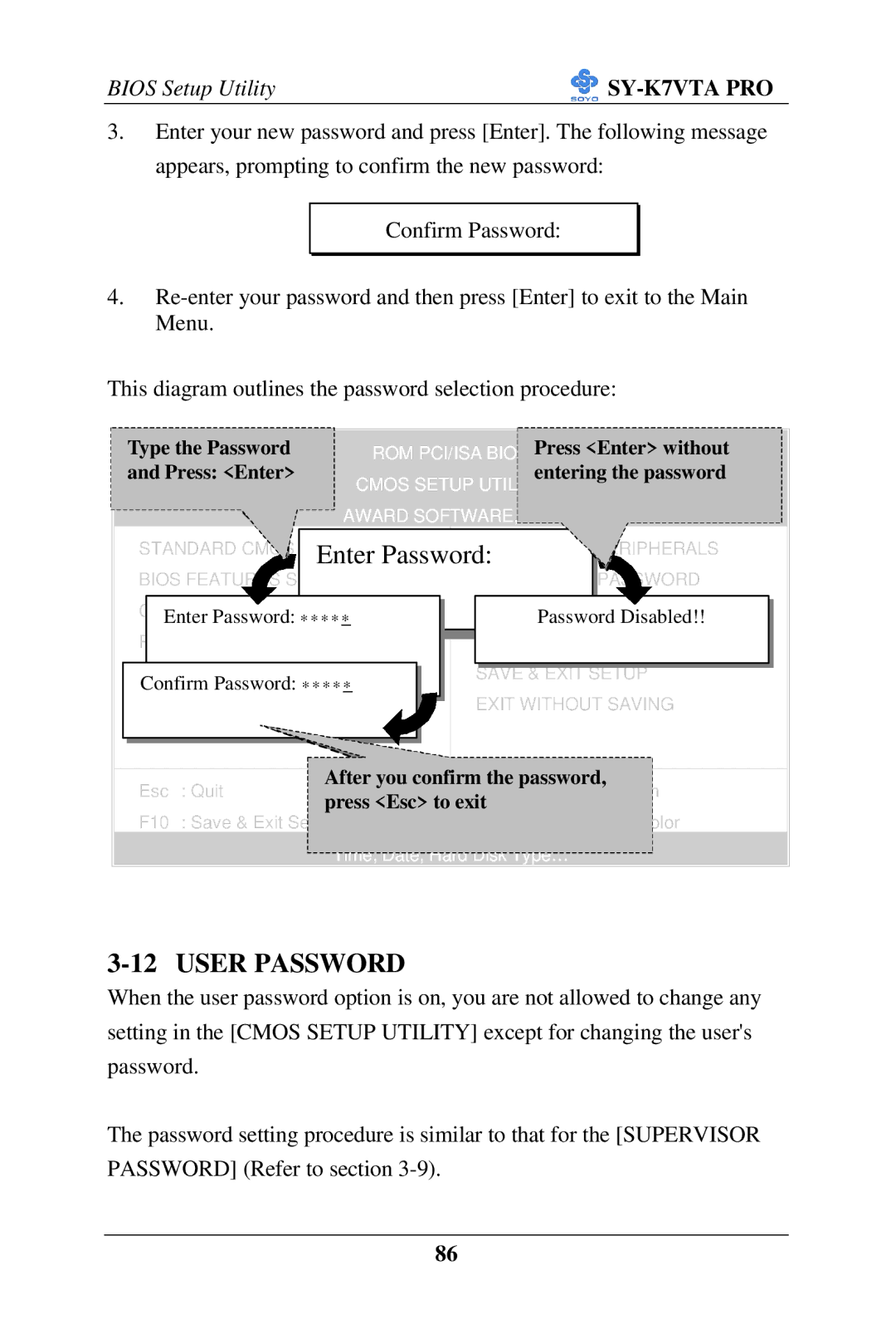 SOYO SY-K7VTA PRO user manual Enter Password, User Password 