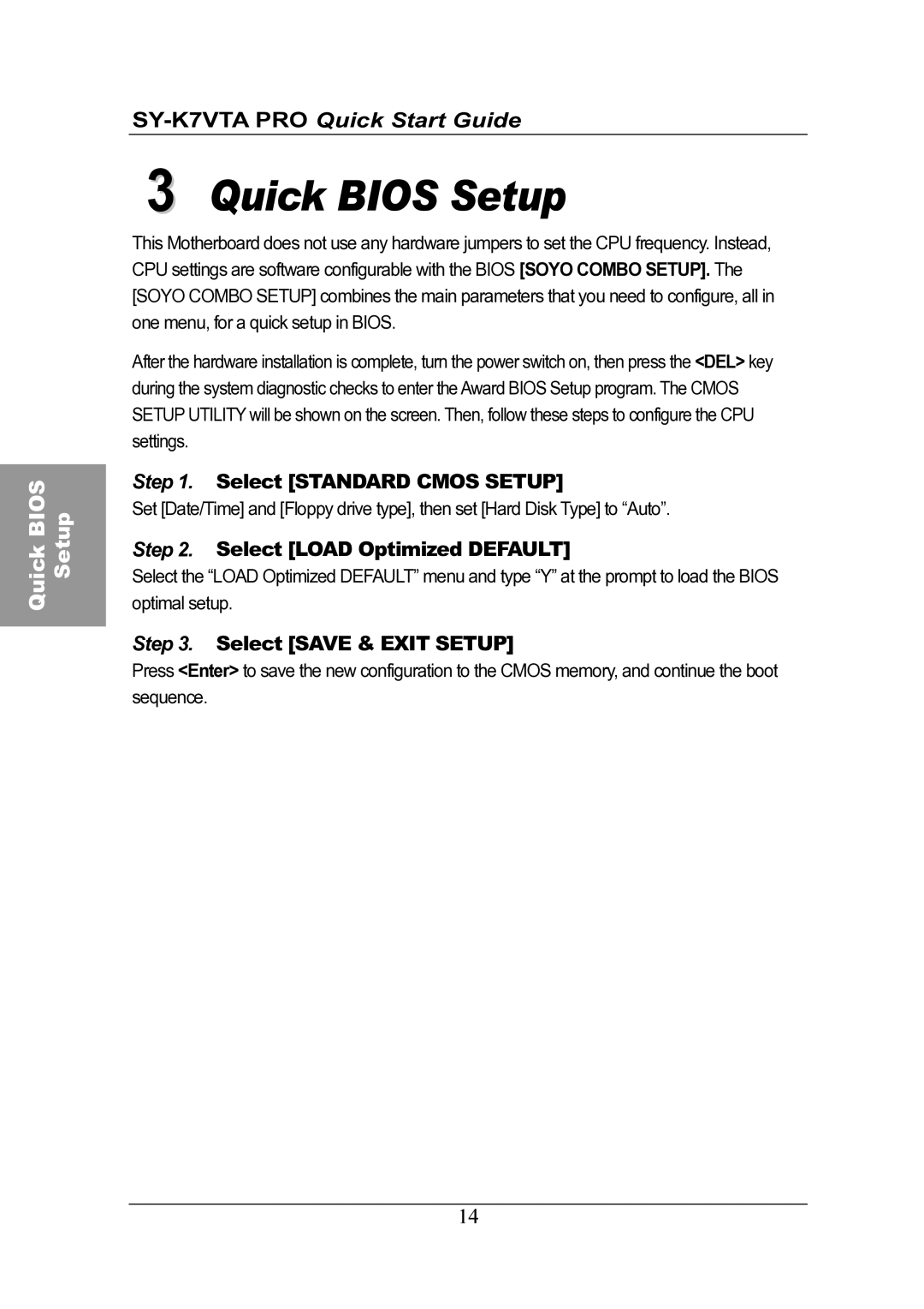 SOYO SY-K7VTA PRO quick start Quick Bios Setup 