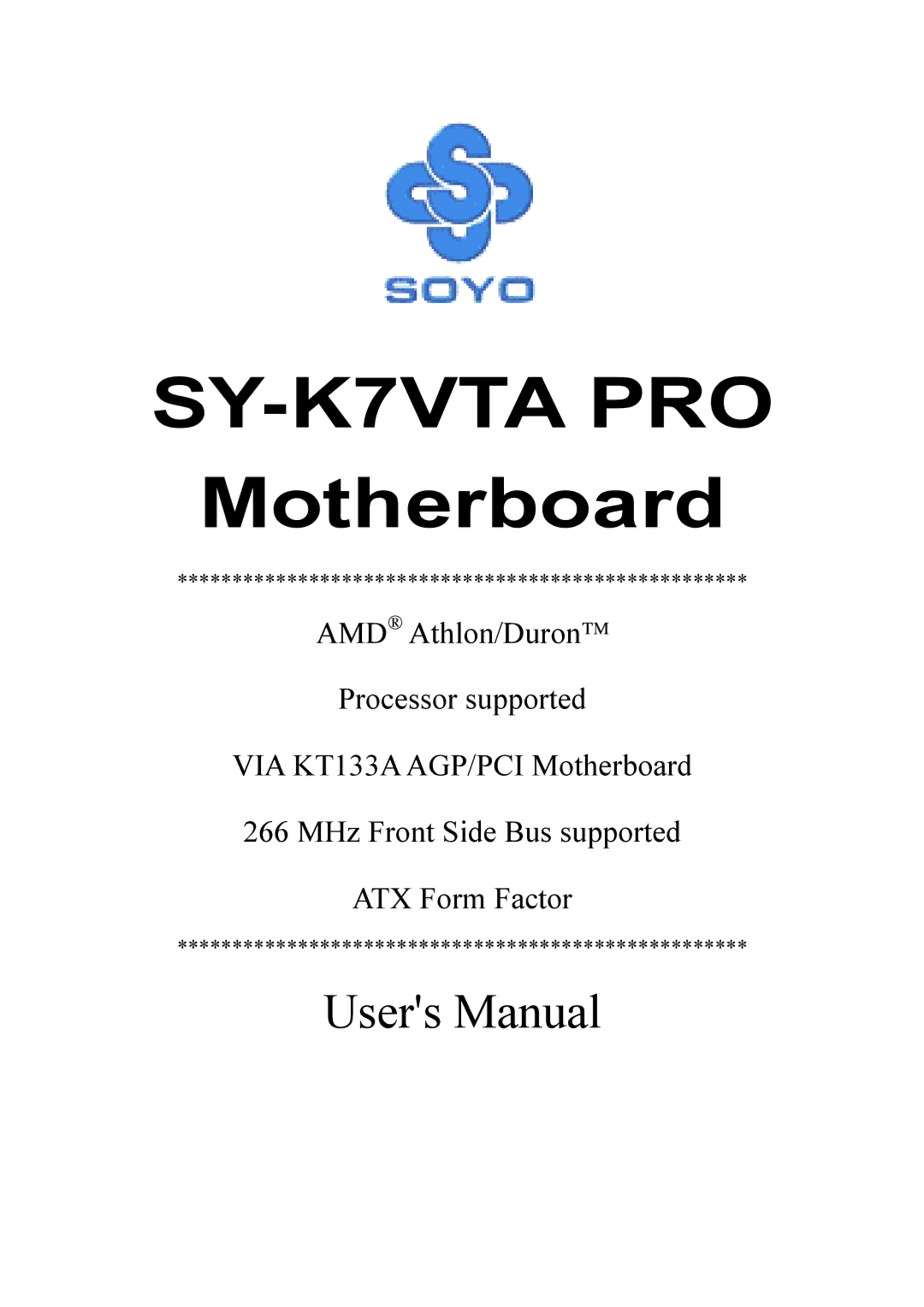 SOYO SY-K7VTA PRO user manual 