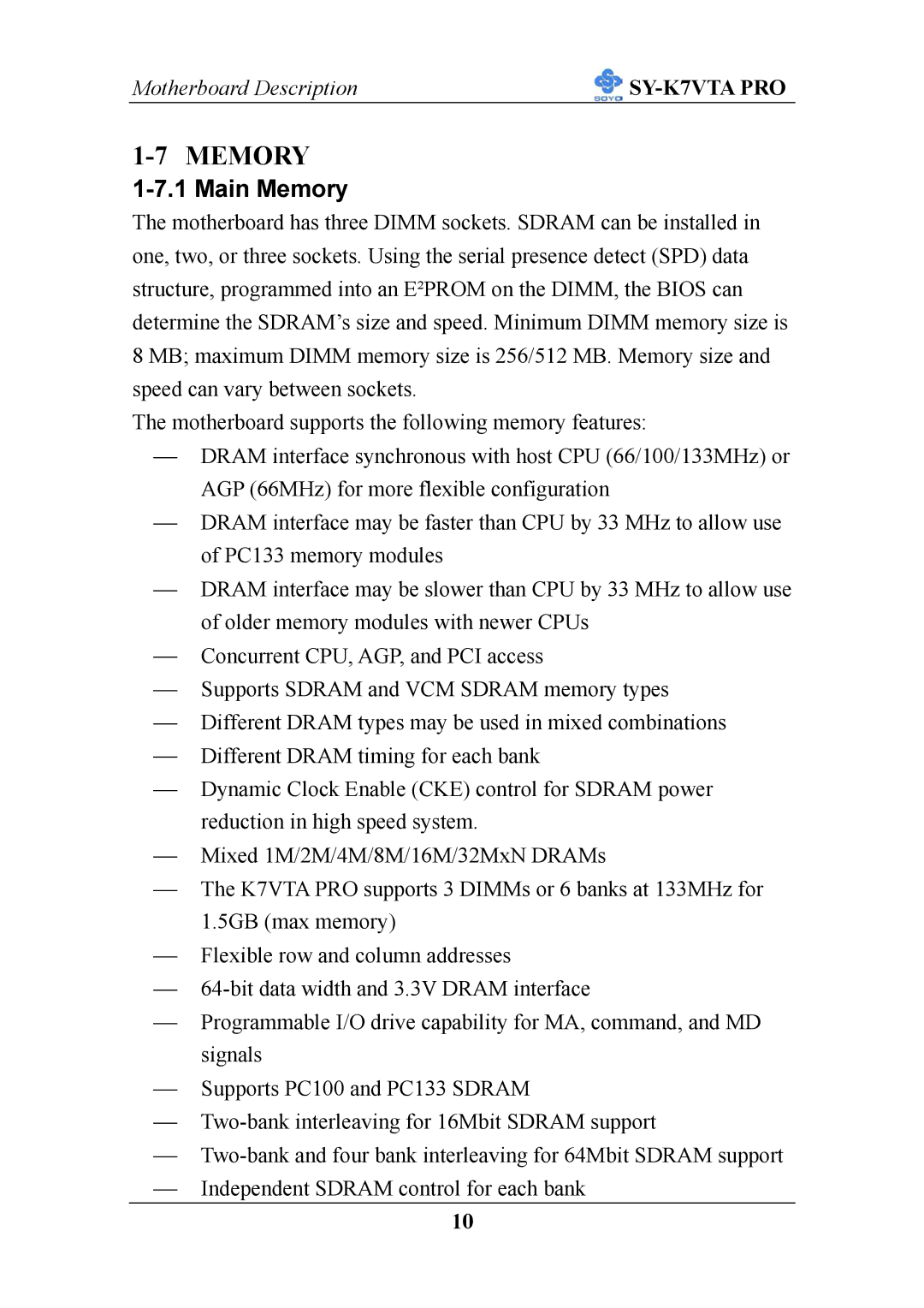 SOYO SY-K7VTA PRO user manual Main Memory 