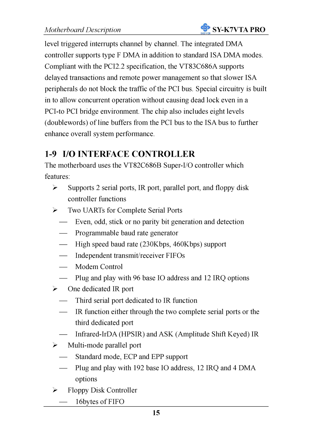 SOYO SY-K7VTA PRO user manual I/O Interface Controller 