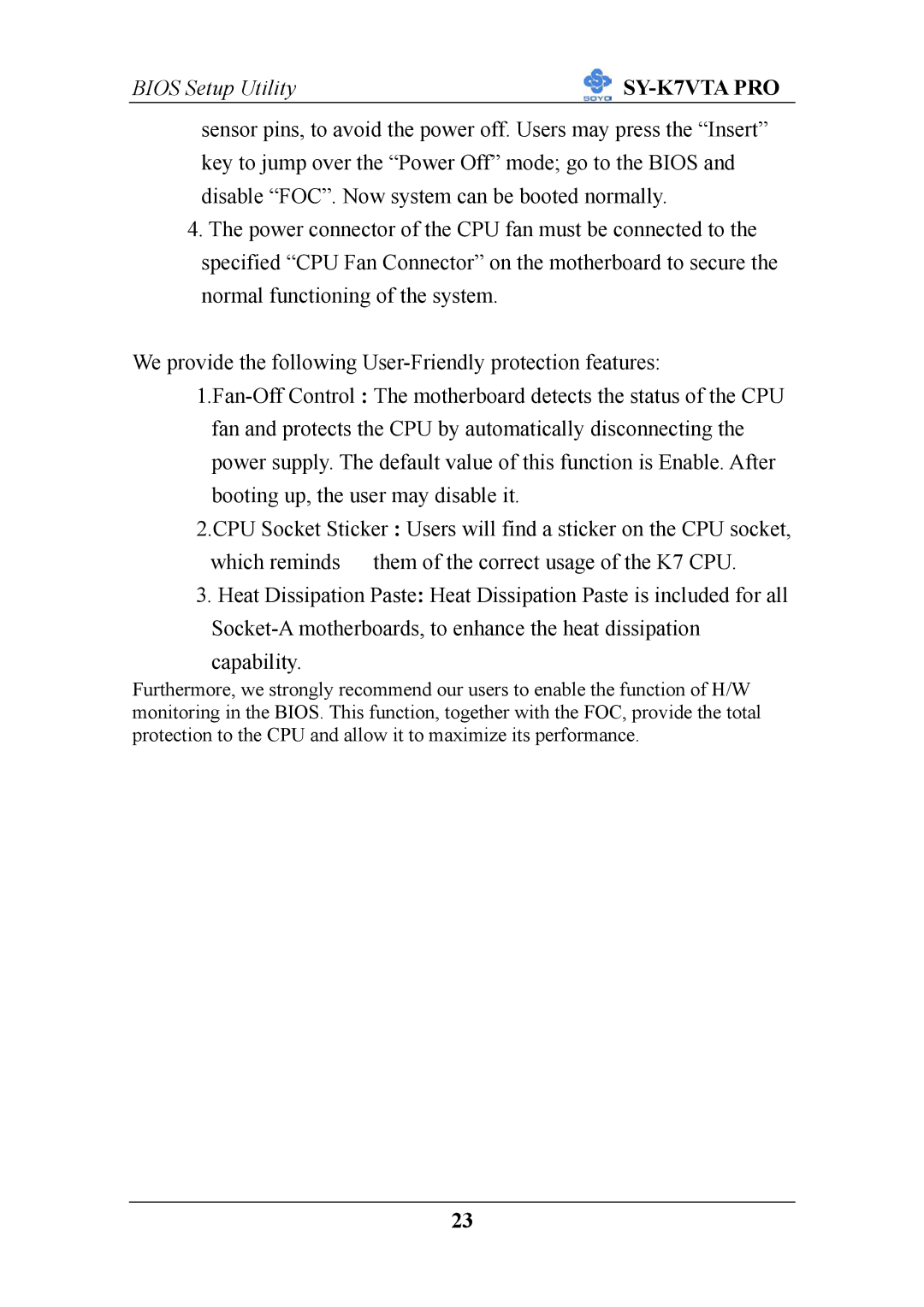 SOYO SY-K7VTA PRO user manual Bios Setup Utility 