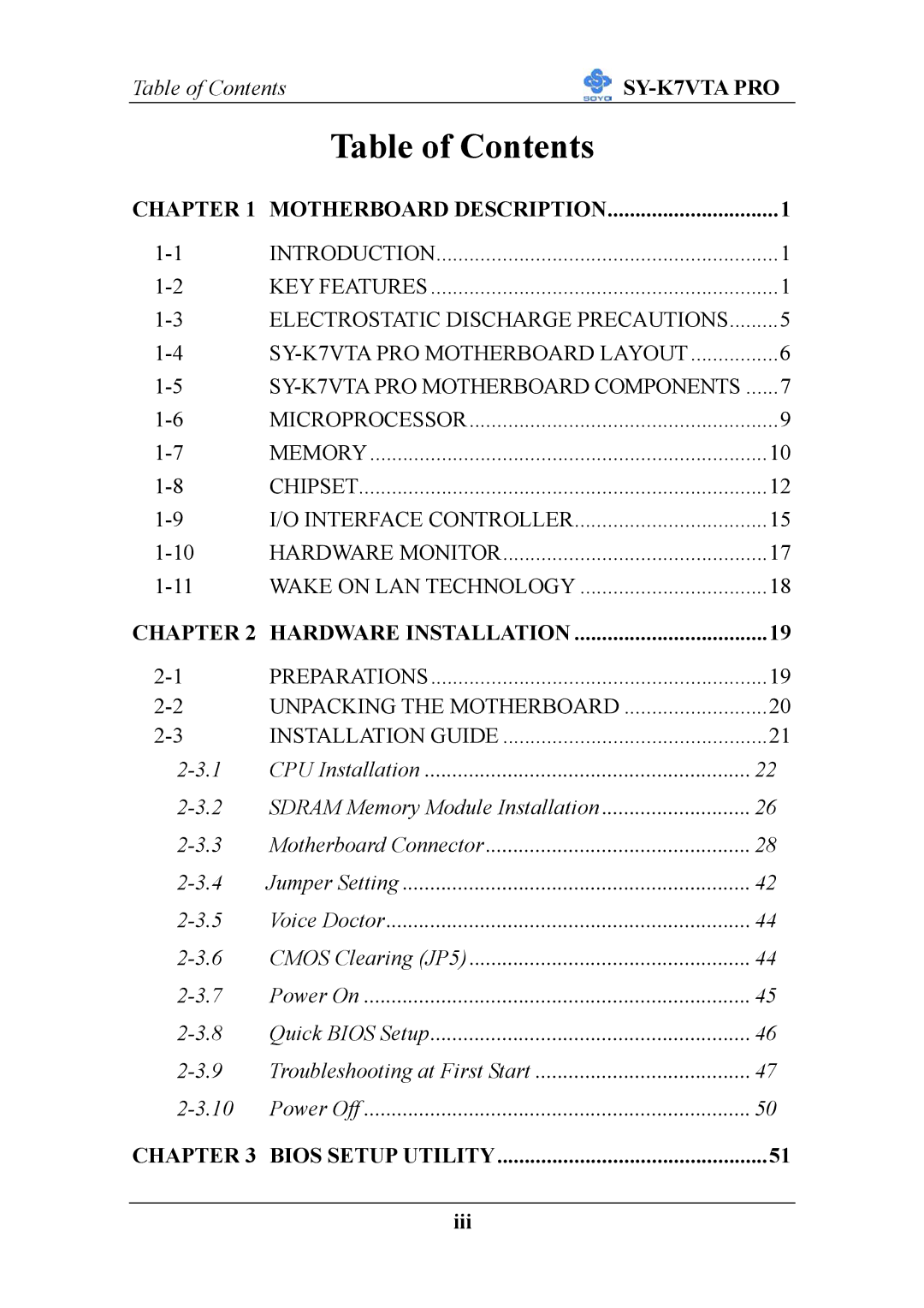 SOYO SY-K7VTA PRO user manual Table of Contents 