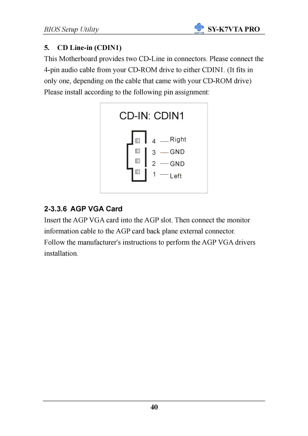 SOYO SY-K7VTA PRO user manual CD-IN CDIN1, CD Line-in CDIN1 