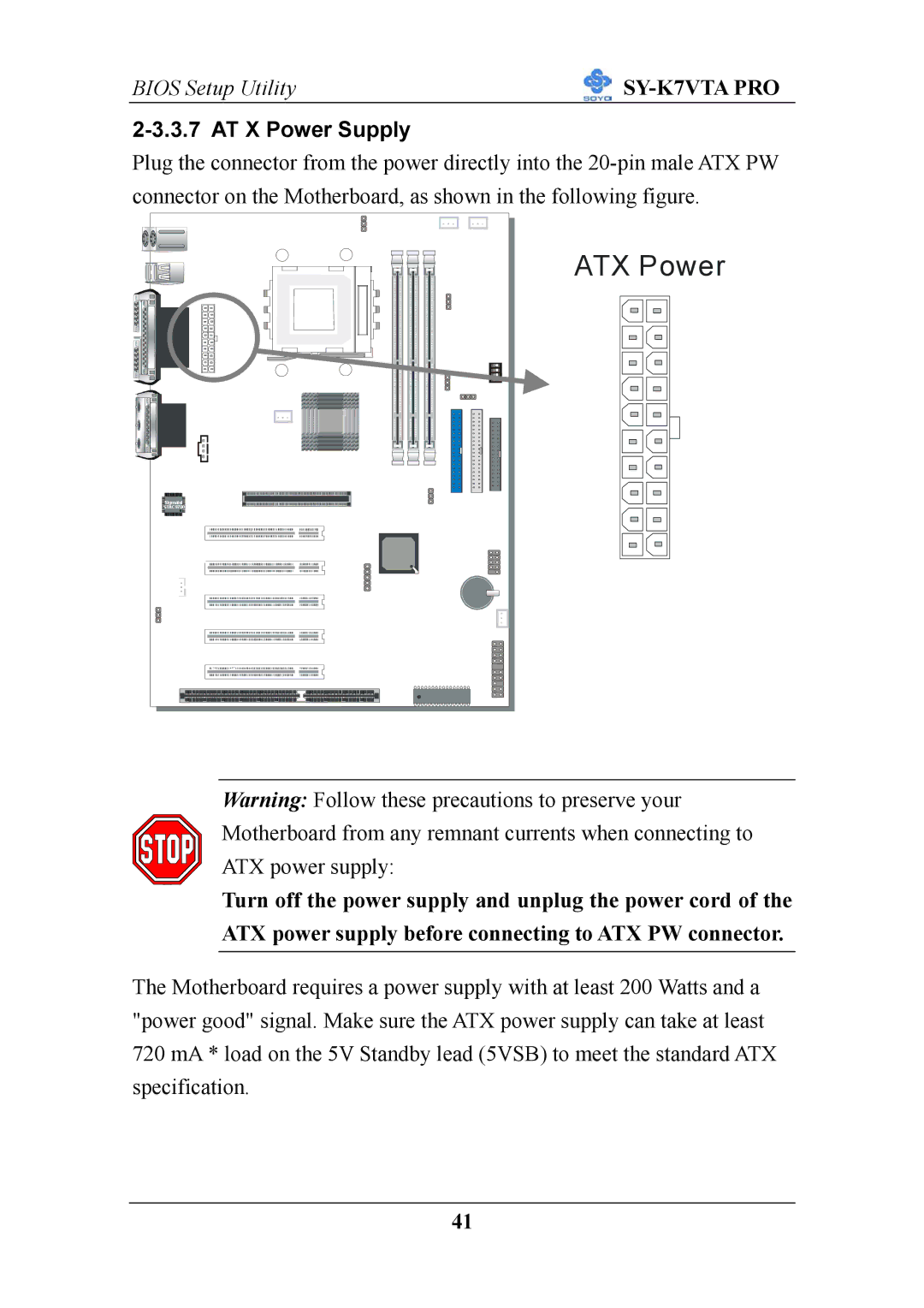 SOYO SY-K7VTA PRO user manual ATX Power 