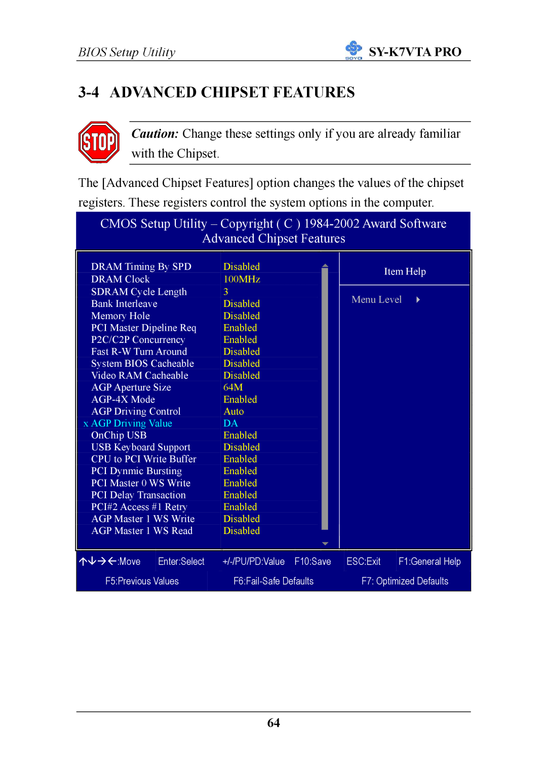 SOYO SY-K7VTA PRO user manual Advanced Chipset Features 