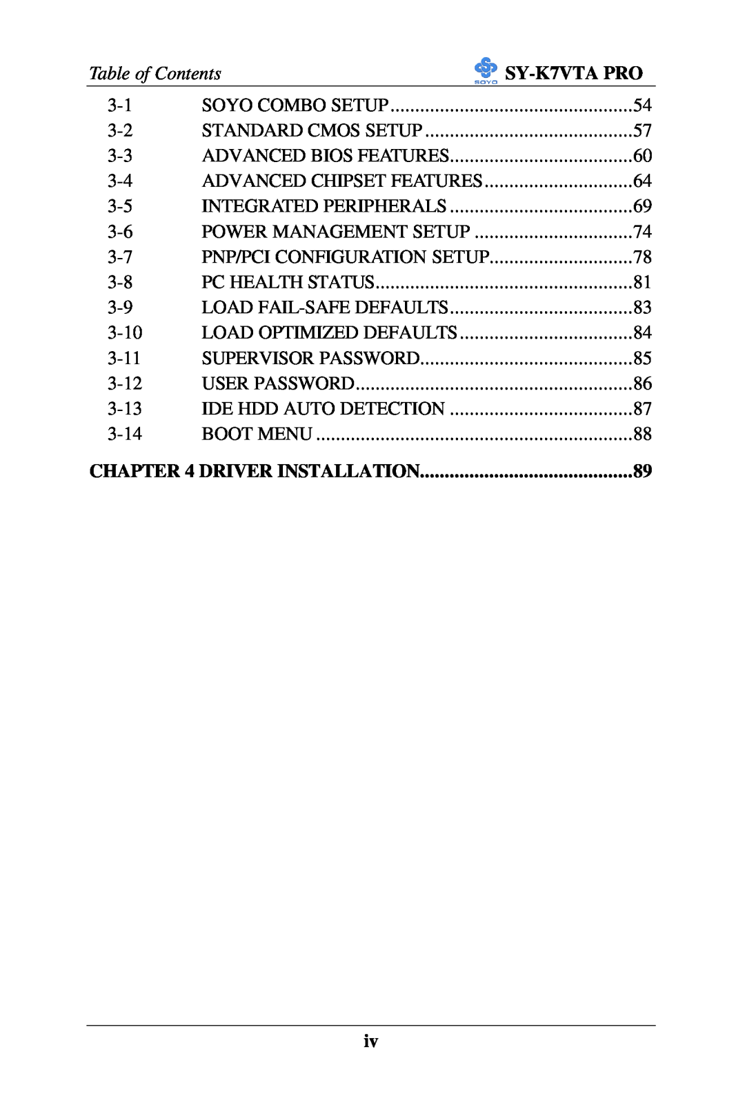 SOYO SY-K7VTA PRO user manual Table of Contents 