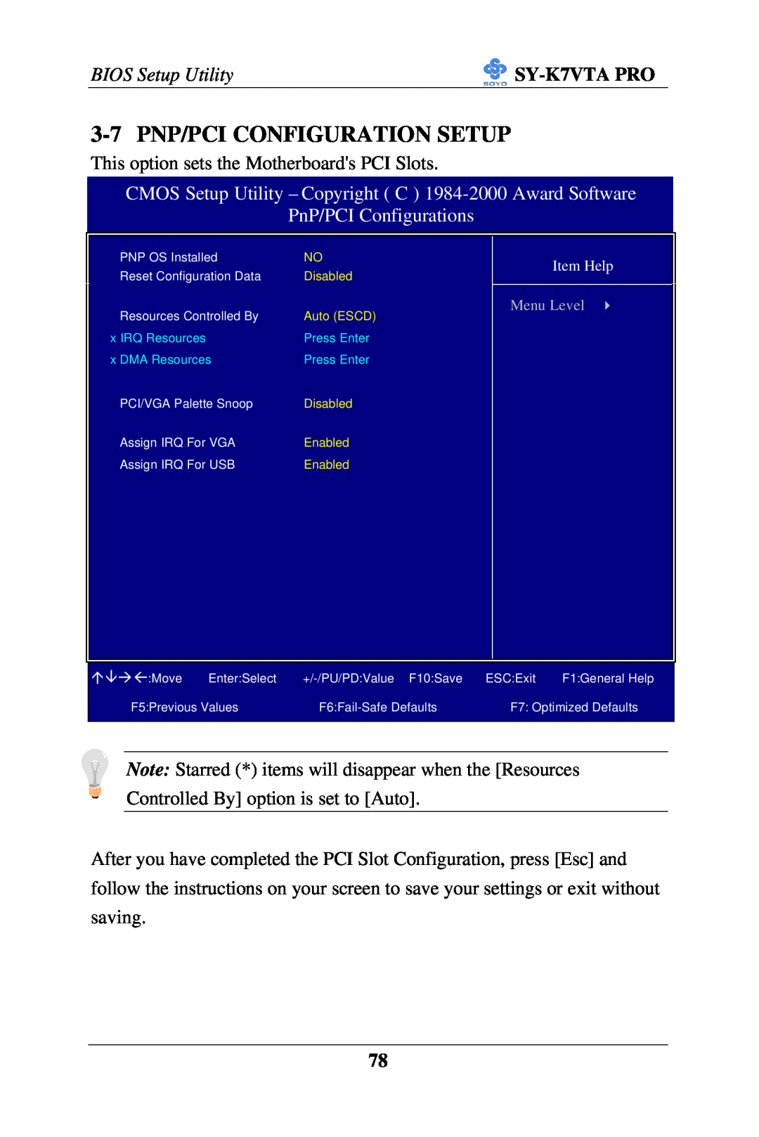 SOYO SY-K7VTA PRO user manual 3-7 PNP/PCI CONFIGURATION SETUP, PnP/PCI Configurations, BIOS Setup Utility 