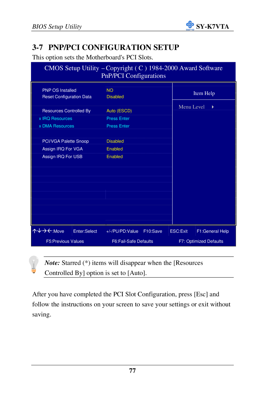 SOYO SY-K7VTA manual PNP/PCI Configuration Setup 