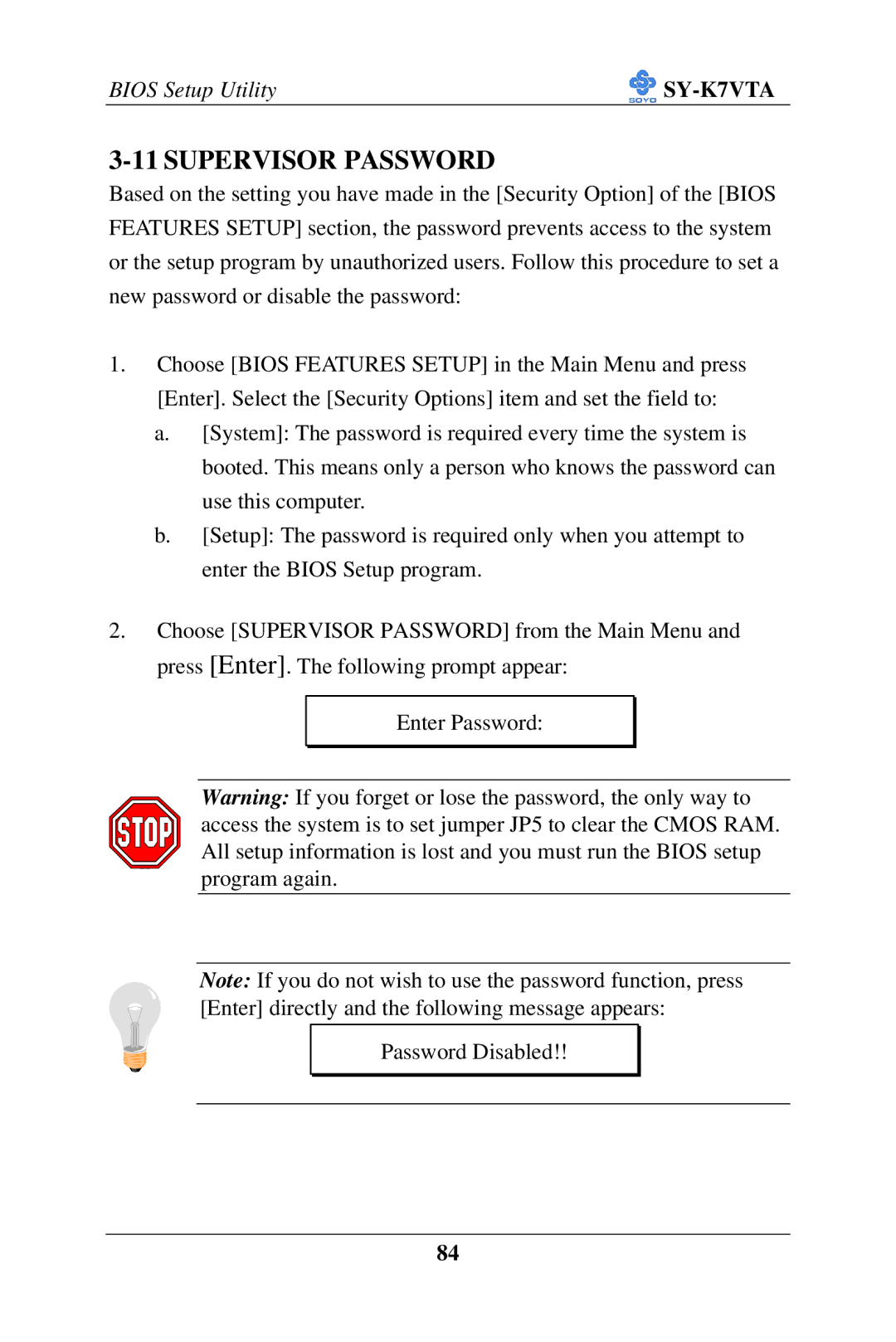 SOYO SY-K7VTA manual Supervisor Password 