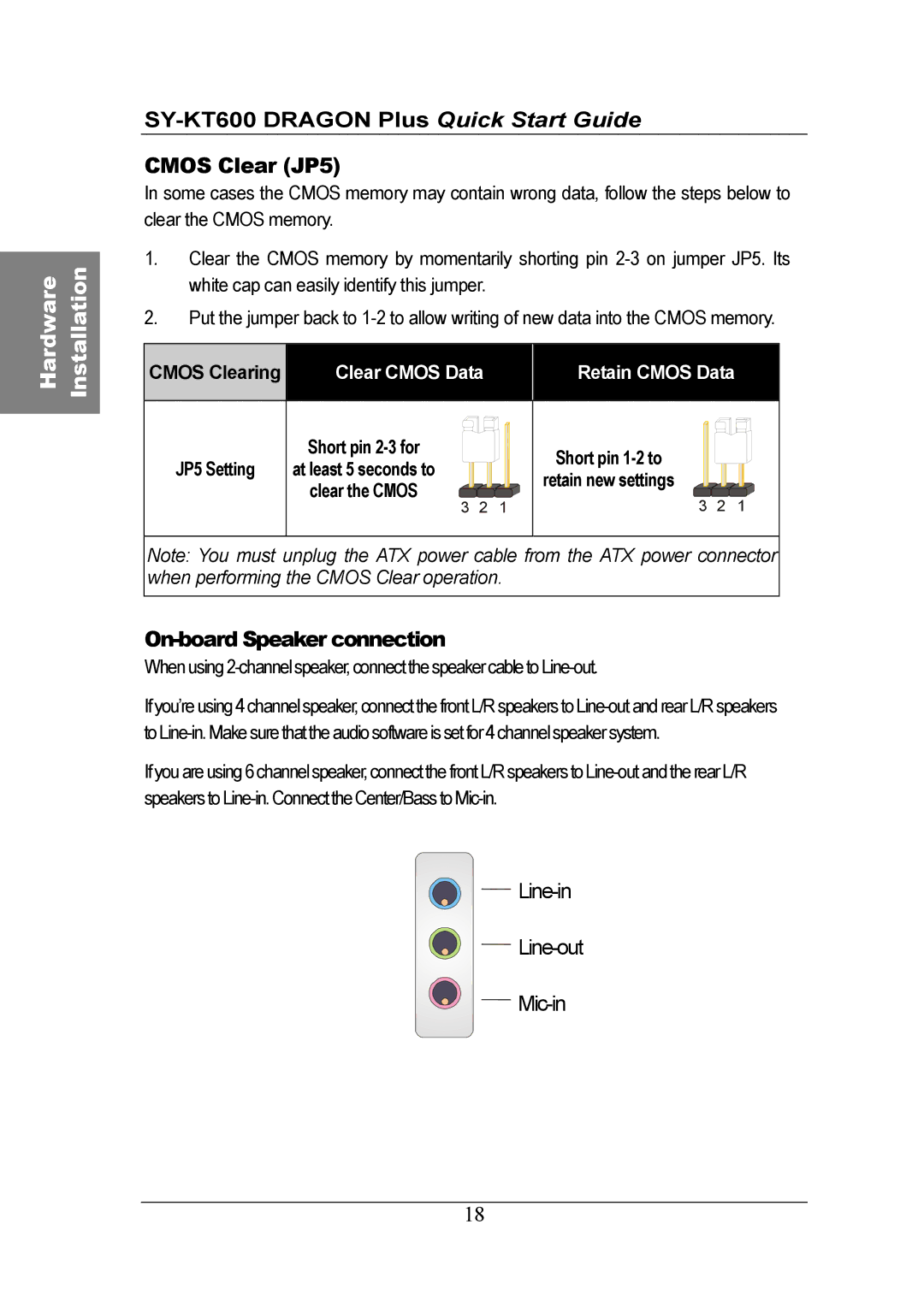 SOYO quick start SY-KT600 Dragon Plus Quick Start Guide Cmos Clear JP5, On-board Speaker connection 