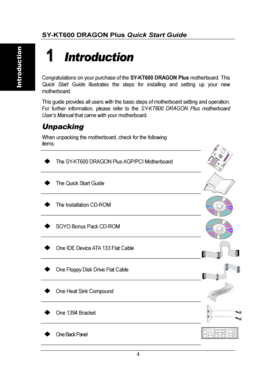 SOYO SY-KT600 DRAGON Plus Motherboard quick start Introduction, SY-KT600 Dragon Plus Quick Start Guide 