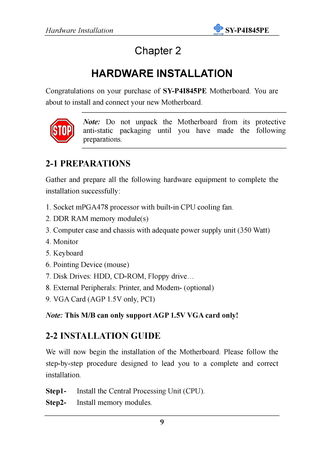 SOYO SY-P4I845PE user manual Preparations, Installation Guide 