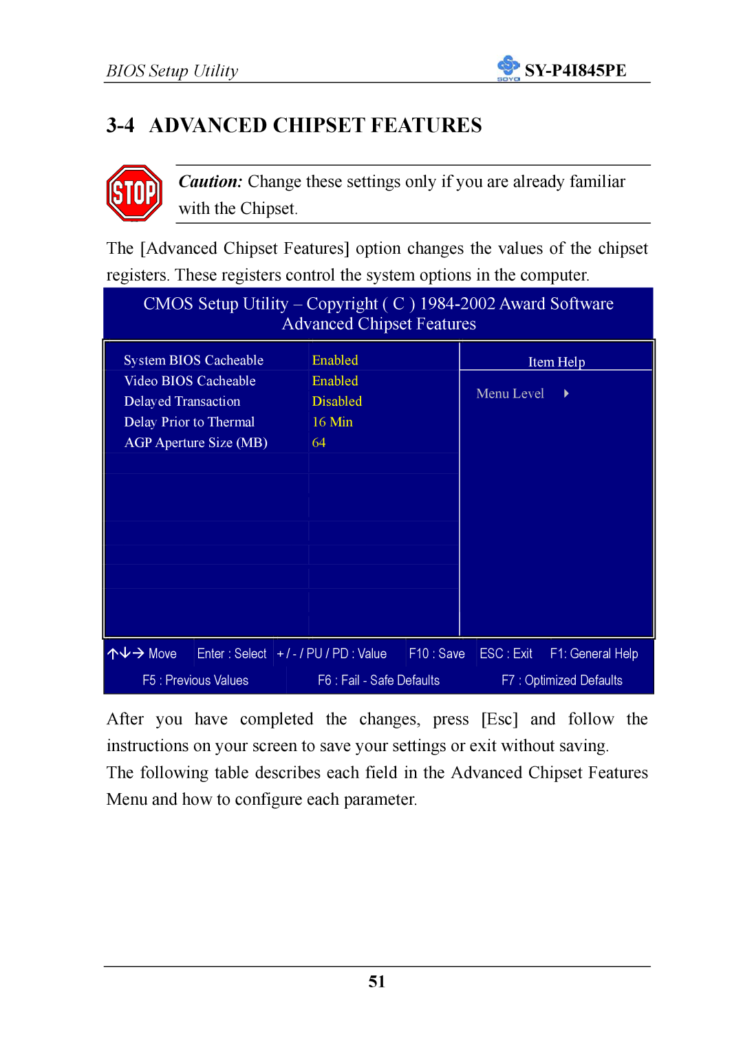 SOYO SY-P4I845PE user manual Advanced Chipset Features 